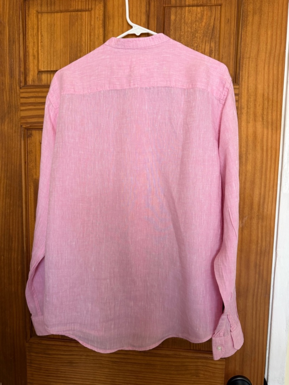 Blue coast 100% linen Men's Pink mandarin Collar shirt - Picture 3 of 8